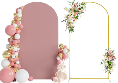 Wokceer 7.2 FT Wedding Arch Backdrop Stand and White Arch Cover, Metal Arch Stand with Arch Stand Cover for Birthday Party Wedding Ceremony Bridal Baby Shower Event Decor