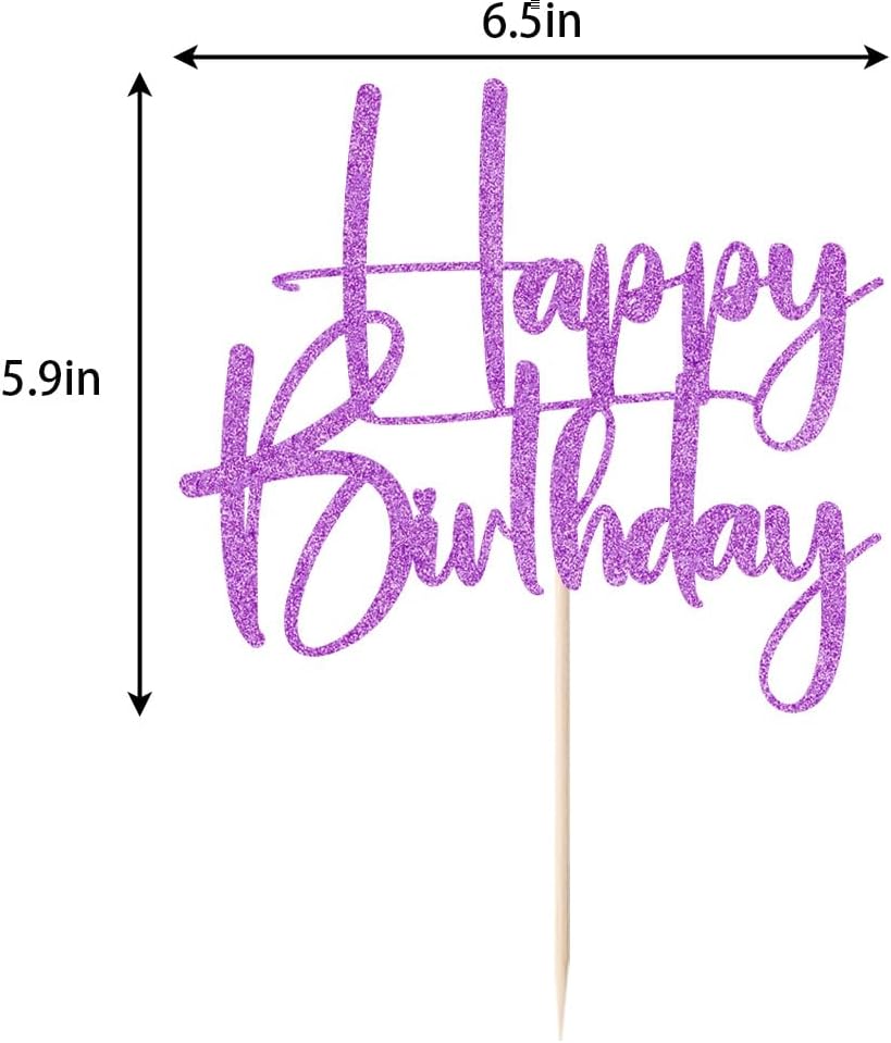 Happy Birthday Cake Topper,black Glitter Cake Pick Bunting Decor for Anniversary Birthday Party Cake Decorations Supplies