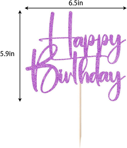 Happy Birthday Cake Topper,black Glitter Cake Pick Bunting Decor for Anniversary Birthday Party Cake Decorations Supplies