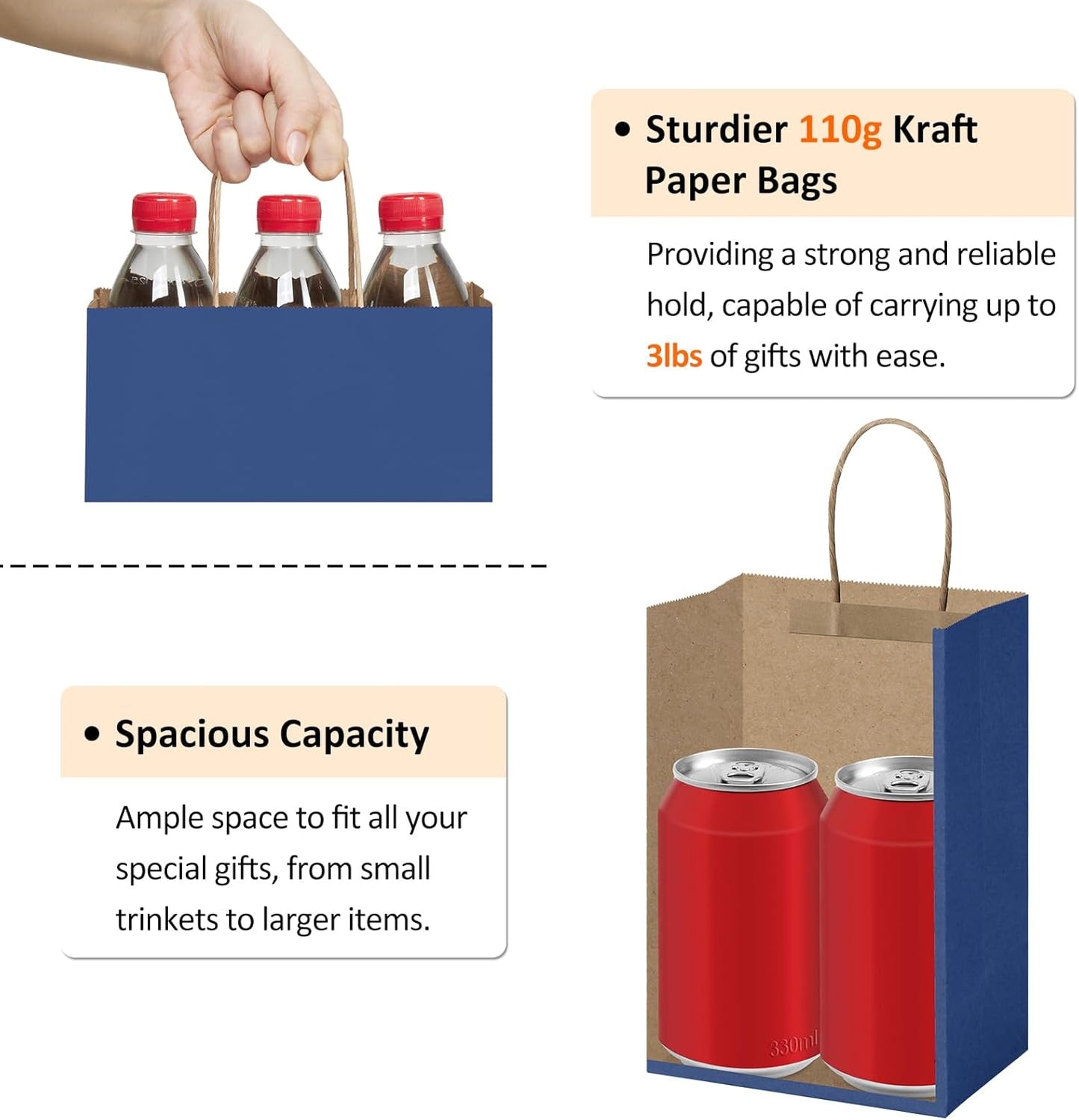 BagDream Gift Bags 100Pcs 5.25x3x8 Small Kraft Paper Gift Bags with Handles Bulk, Brown Paper Sacks for Small Business, Retail, Merchandise, Wedding Birthday Party Favor