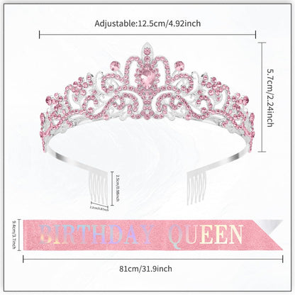 Birthday Sash for Women,Birthday Crown Tiaras for Women,Gold Rhinestone Queen Sash and Crown Tiara Headband for Party Decorations