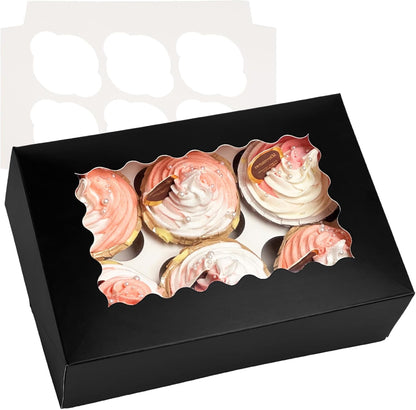 Bakepacker Auto-pop up 6 Cupcake Boxes with Window 20 Count Pink Box 9.4 x 6.1 x 3 inch Cupcake Carrier