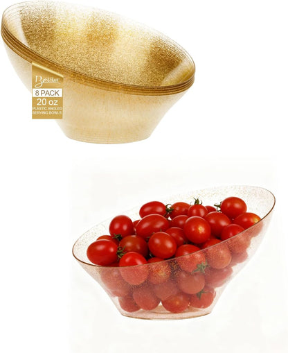 BESTSTAR Clear Plastic Serving Bowls 8 Pack 54 OZ– Angled Disposable Party Bowls for Chips, Salad, Fruit & Candy – Heavy Duty Clear Serving Bowls for Parties, Buffet, Catering, Wedding, Daily Use