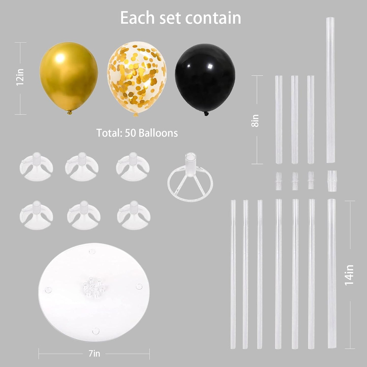 6 Set Balloon Stand Kit for Table Centerpieces With Balloon and Base Party Decorations for Birthday Wedding Retirement Graduation Baby Shower (Black Gold)