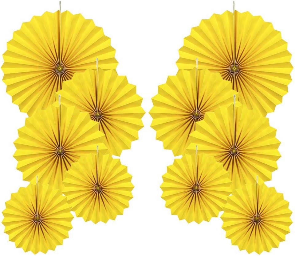 Party Hanging Paper Fans Decorations Set, Gold Round Paper Fan Ceiling Party Decoration Suppiles,Set of 10