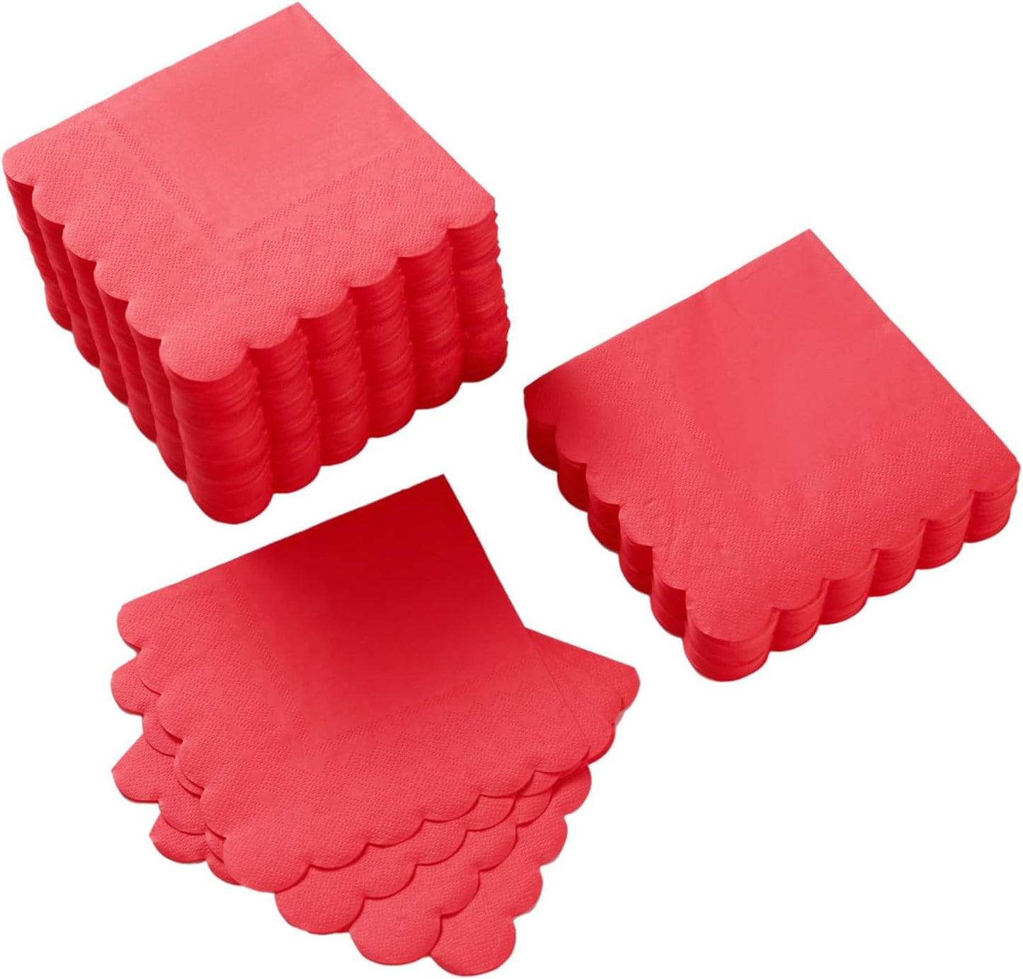 100 Pack Cocktail Napkin 2-Ply Scalloped Edged Dessert Napkins Folded 5 x 5 Inches Disposable Napkins for Dinner Wedding Birthday Party Bridal Anniversary Reception Event (Pink)