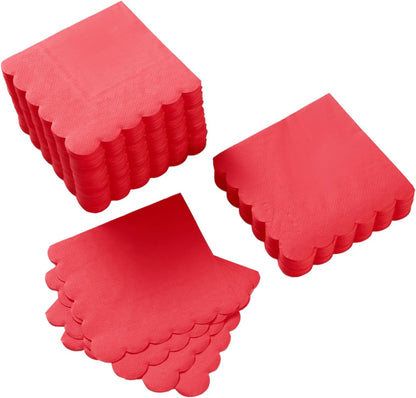 100 Pack Cocktail Napkin 2-Ply Scalloped Edged Dessert Napkins Folded 5 x 5 Inches Disposable Napkins for Dinner Wedding Birthday Party Bridal Anniversary Reception Event (Pink)
