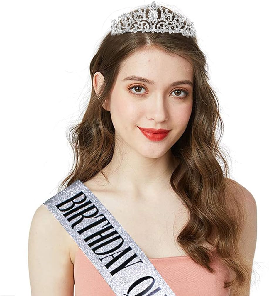 COCIDE Birthday Queen Sash & Rhinestone Tiara Set Gold Happy Birthday Crowns for Women Party Decoration Kit Rhinestone Headband for Women Glitter Crystal Hair Accessories for Cake Topper