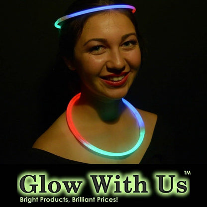 Glow Sticks Bulk Wholesale Necklaces, 100 22" Glow Necklaces, Glow 8-12 Hr, Connector Pre-attached (handy), Bright Colors, Glow-in-the-dark Party Supplies.