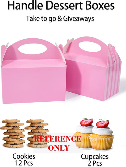 Happyhiram 50 Pcs Party Treat Boxes - White, 6 Inch Candy Boxes with Handle - Paper Cookie Gift & Snack Goodie Bags for Kids Birthday, Baby Shower, Wedding