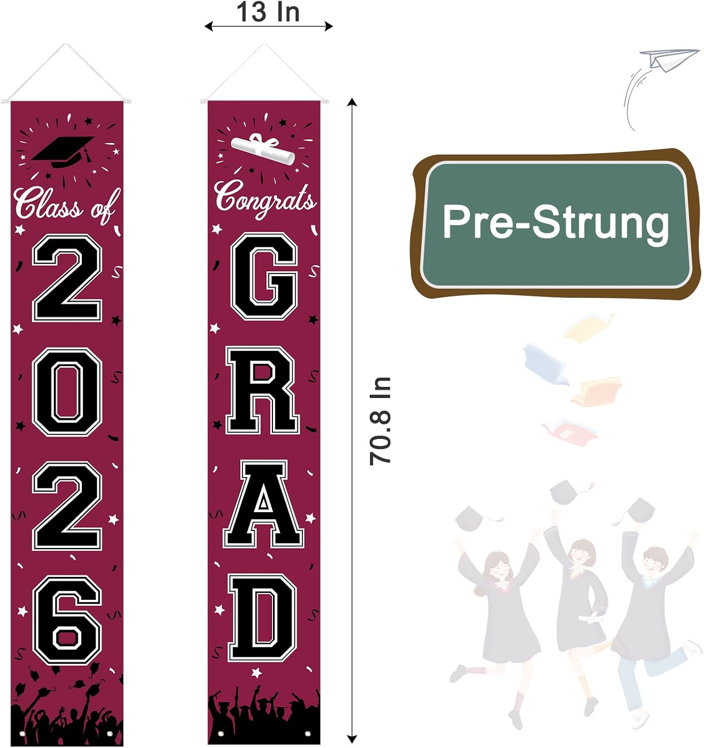 2026 Graduation Decorations, Graduation Banner Class of 2026, Hanging Congratulations/Congrats Grad Banner for Door and Porch, Party Decor - Black