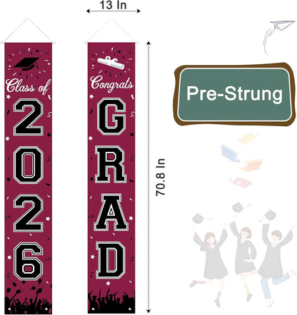 2026 Graduation Decorations, Graduation Banner Class of 2026, Hanging Congratulations/Congrats Grad Banner for Door and Porch, Party Decor - Black