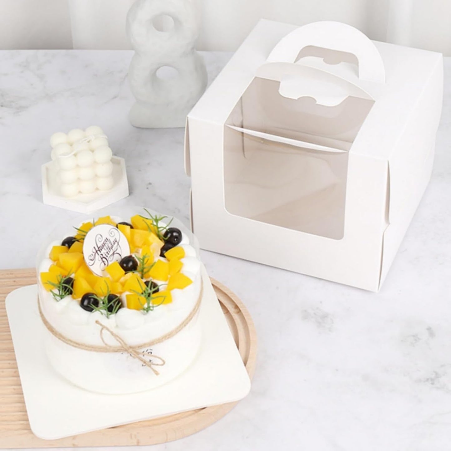 40 Pack Cake Boxes with Boards (20 Boxes + 20 Boards), 8 x 8 x 5.5 Inch Bakery Boxes with Clear Window, Stickers, Disposable Tall Square Cake Container for Cake, Donut, Pie