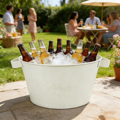 Metal Ice Buckets for Parties, Beer Cooler, Drink Tub & Christmas Decor Rustic Tub, Gift Bucket for a Holiday, Home Table Centerpieces Storage Decor, 13in dia