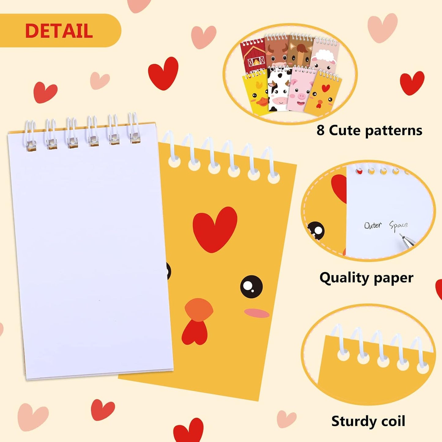 Clabby 24 Pcs Farm Animal Mini Notepad Farm Animal Party Favors for Kids Chick Pocket Journal Notebook Small Barnyard Spiral Notebook Bulk for Summer Birthday Party Decor School Student(Cute Style)