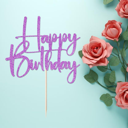 Happy Birthday Cake Topper,black Glitter Cake Pick Bunting Decor for Anniversary Birthday Party Cake Decorations Supplies