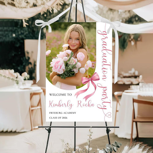 Personalized Graduation Party Welcome Sign With Photo, Class Of 2026 Yard Sign, Graduation Senior Sign 2026, Modern Minimalist Graduation Welcome Sign, Graduate Yard Sign, Pink Graduation Decorations