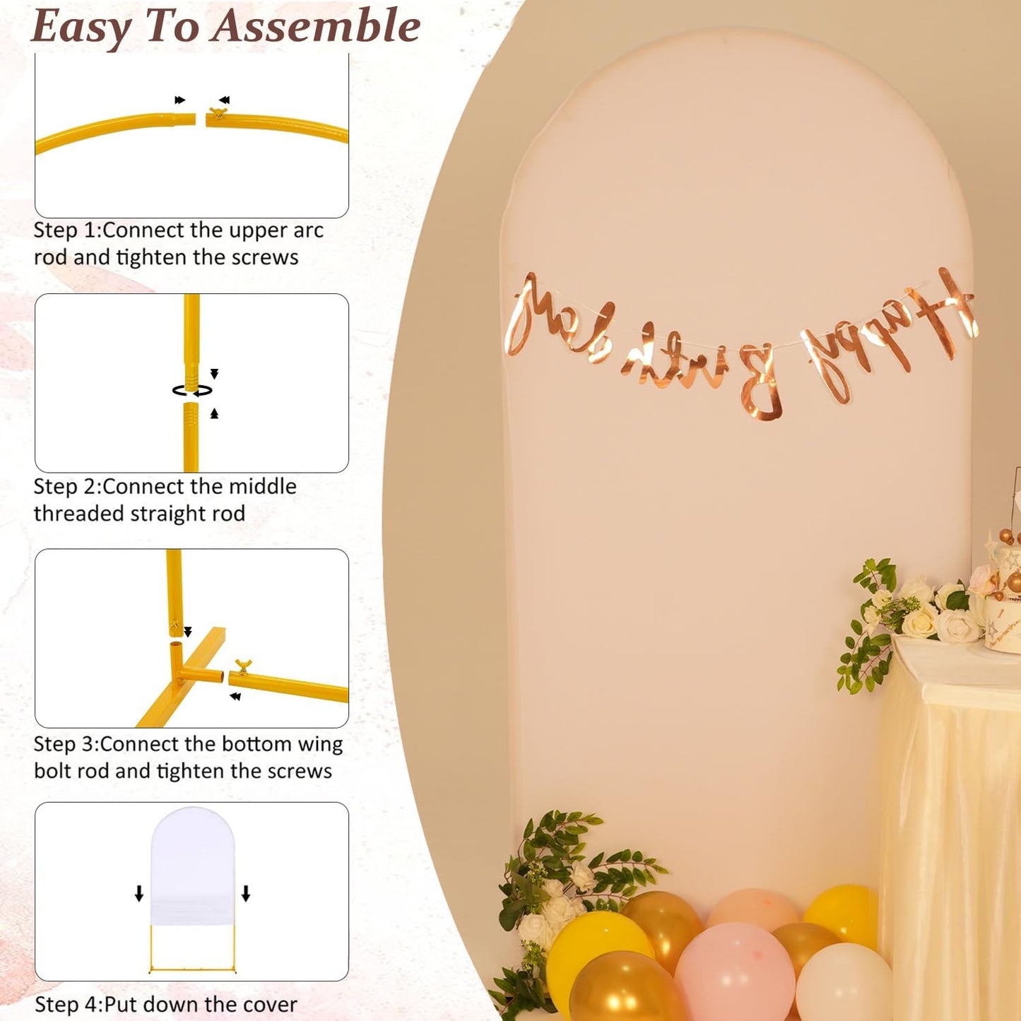 Vincidern 6.6 FT Wedding Arch Backdrop Stand for Parties, Balloon Arch Stand, Wedding Arches for Ceremony, Metal Arch Backdrop Stand for Bridal Baby Showers, Birthday Party Decoration Door Frame Gold
