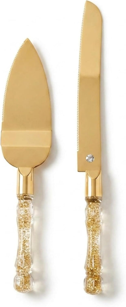 Homi styles Wedding Cake knife and Server Set | Elegant Rose Gold Color Premium 420 Stainless Steel plated Blades | Cake & Pie Serving Set for Wedding Cake, Birthdays, Anniversaries, Parties