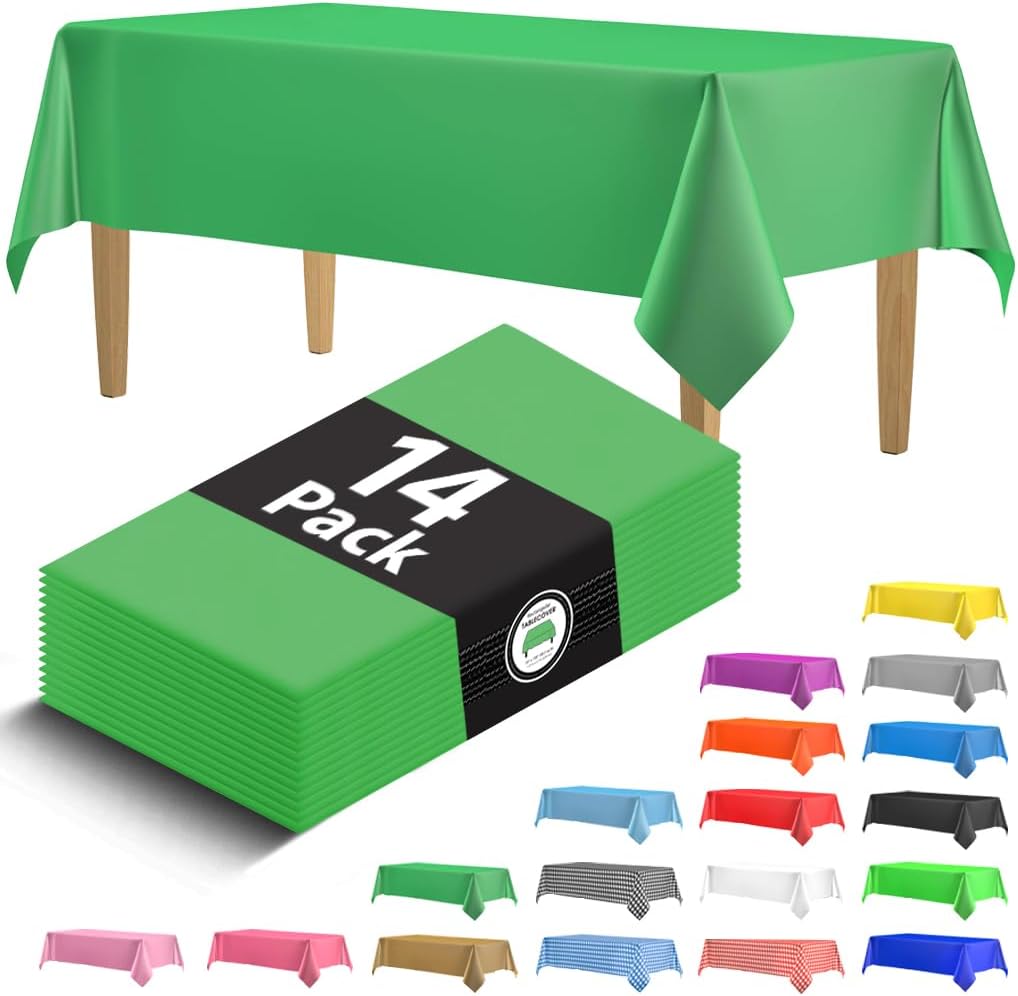 14 Pack Black 54 x 108 in. Rectangle Disposable Plastic Tablecloths - Smooth Decorative Covers for Parties, Weddings