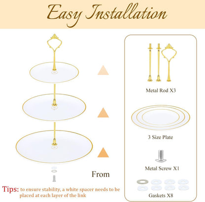 DI QIU REN 8PCS Cake Stand Set, Plastic Cupcake Stands with Gold Rim, Dessert Display Stands Set for Wedding Birthday Party Tea Party