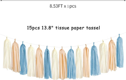 Navy-Blue White-Silver Tassel Garland Streamers - 15pcs Party Decorations Tissue Paper Tassels Banner,Graduation 2025 Wedding Baby Bridal Shower Hanging Decoration Boy Birthday Backdrop Decor Panduola