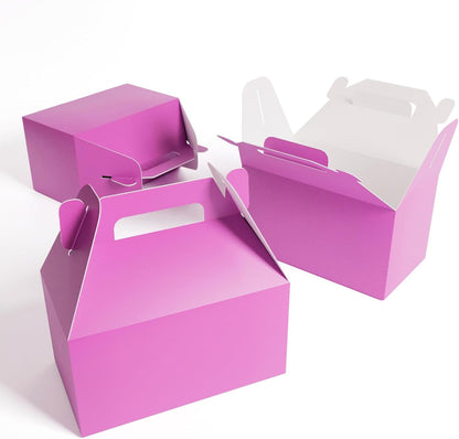 XAGLVV 24 Pack White Paper Gable Boxes,6.2 Inch Candy Boxes with Handle, Snack Party Favor& Gift Cookie bags for kids Birthday,Wedding, Baby Shower, Graduation.