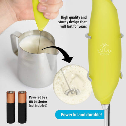 Zulay Kitchen Powerful Milk Frother AA Batteries Included – Ultra Fast Handheld Drink Mixer with Stainless Steel Whisk Stirrer for Coffee, Protein, Matcha & More, Frother Wand Electric Frothmate Black - Colors E