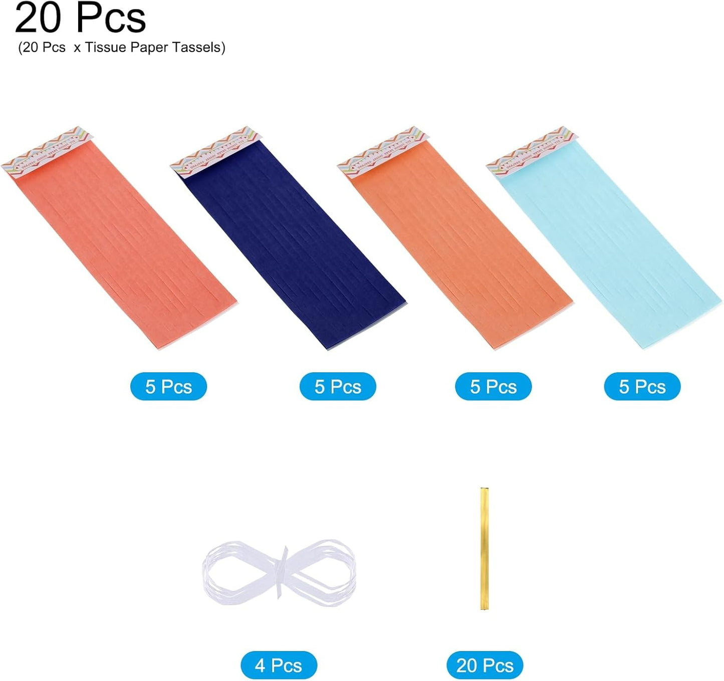 MECCANIXITY 20Pcs Light Blue Tassel Garland Banner with Rope Tissue Paper Tassels Party DIY Kits for Anniversary Wedding Birthday Party