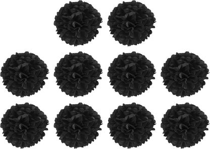 M METERXITY 10 Pack Tissue Pom Poms Flowers - Wedding Decoration, Durable & Beautiful, Apply to Birthday/Party/Wedding (4 Inches, Black)