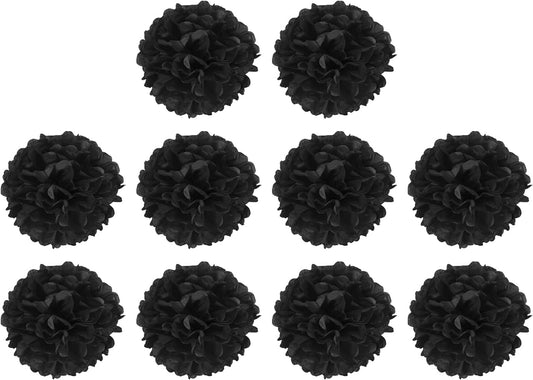 M METERXITY 10 Pack Tissue Pom Poms Flowers - Wedding Decoration, Durable & Beautiful, Apply to Birthday/Party/Wedding (4 Inches, Black)