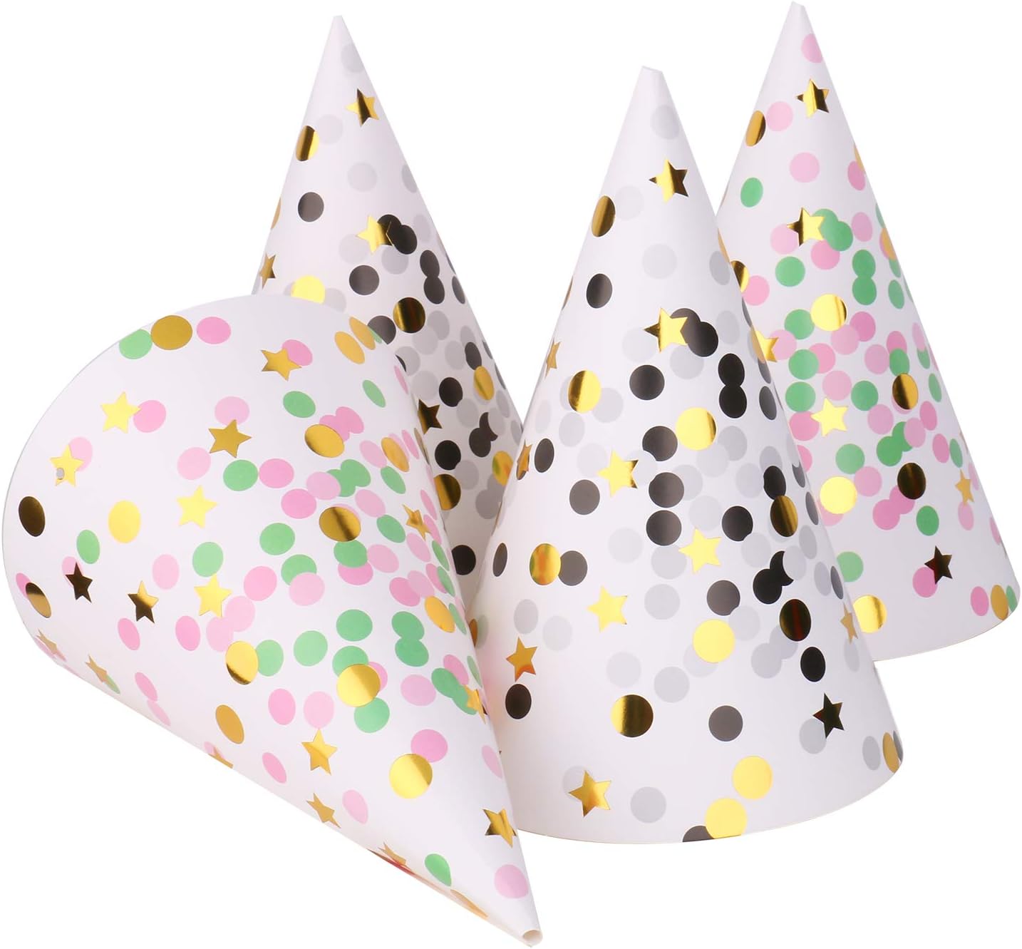 Boieo Party Hats Birthday Cone Hat for Adults Kids Gold Polka Dot Paper with Elastic String 12 pcs