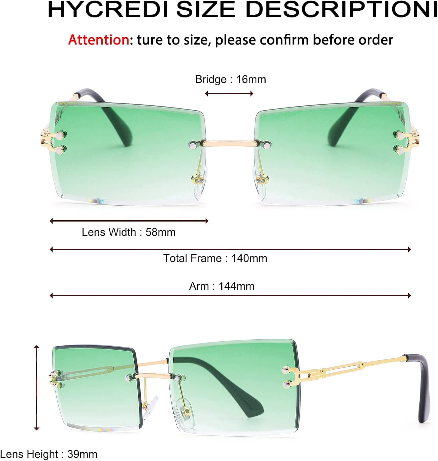 Rectangle Sunglasses for Men/Women Small Rimless Square Shade Eyewear
