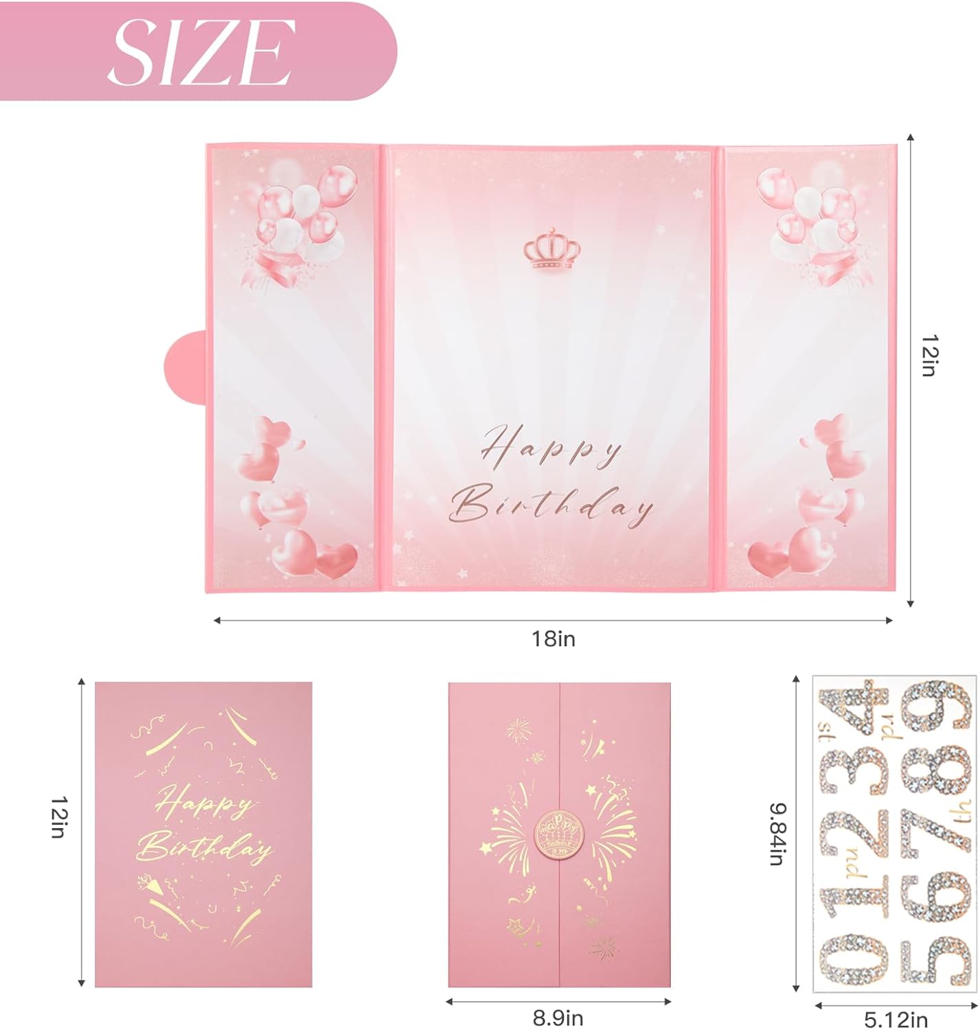 Rose Gold Birthday Party Decorations,18" x 12" Creative Birthday Decorations Guest Sign in Book Alternative, for Men and Women of All Ages, Happy Birthday Party Supplies