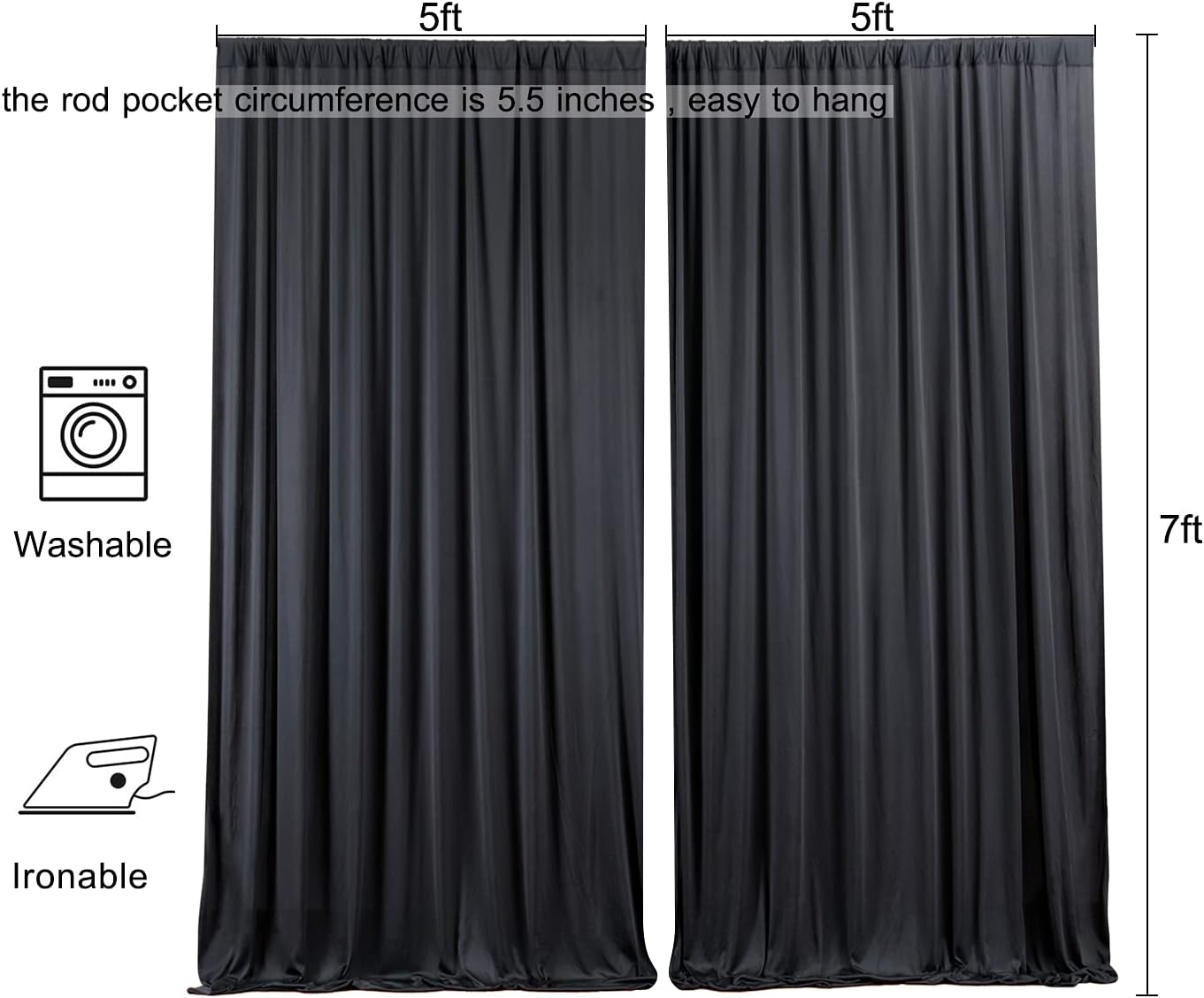 10ftx10ft Black Backdrop Curtains for Weddings Parties, Wrinkle Free 2 Panels Silky Polyester Photo Backdrop Drapes Back Drop Cloth Drapery for Birthday Mother'sDay Photography Background