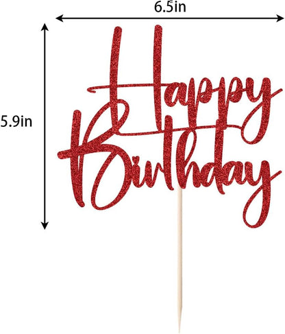 Happy Birthday Cake Topper,black Glitter Cake Pick Bunting Decor for Anniversary Birthday Party Cake Decorations Supplies