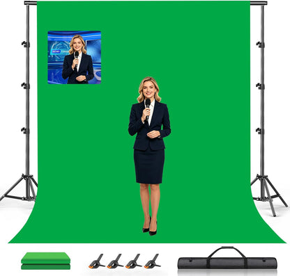 BEIYANG 8.5X10 FT Photo Background Stand with 10X12 FT Black Backdrop Screen, Adjustable Background Holder Support System Kit for Photography Video, Parties Decoration with Carry Bag & Clamps