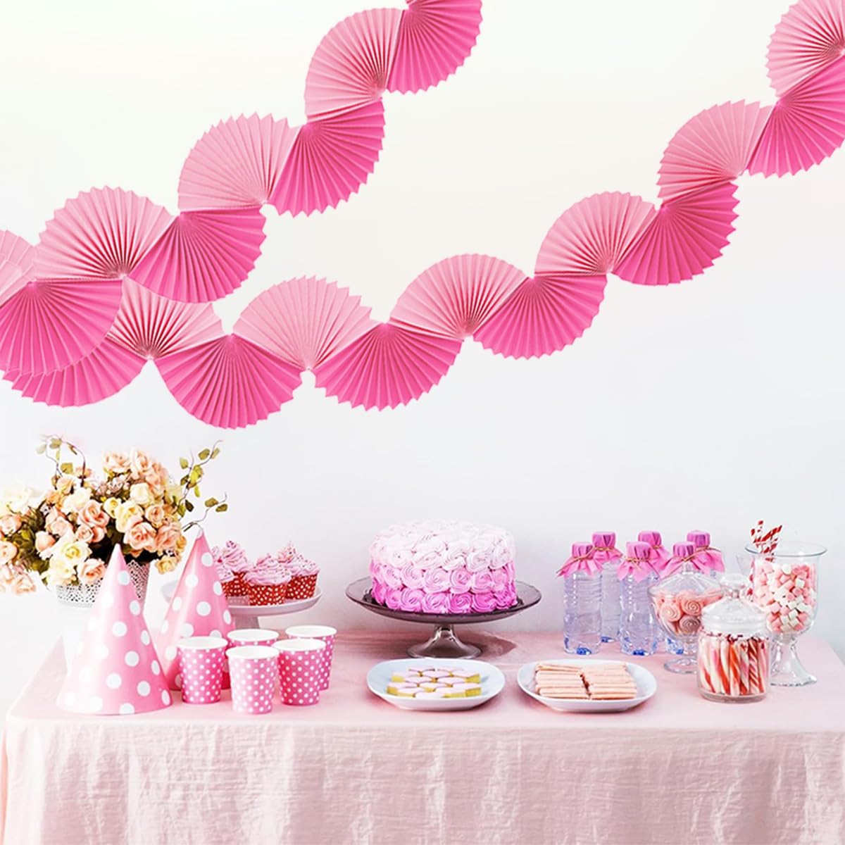 Paper Fan Garland - Paper Fan Garland Party Decorations - Perfect for Birthday Parties, Holiday Decorations, Family Gatherings, Weddings and More (Red)