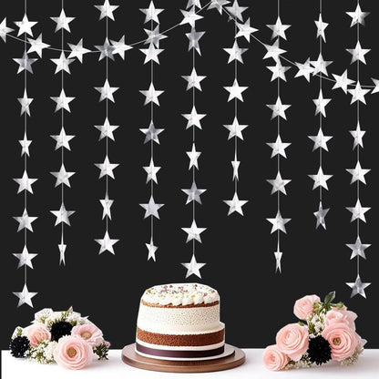 Iridescent Shining Star Hanging Garland Iridescent Hanging Sparkling Star Streamer Glitter Bunting Banner Twinkle Backdrop for Wedding Baby Shower Birthday Christmas Decorations 40 Feet