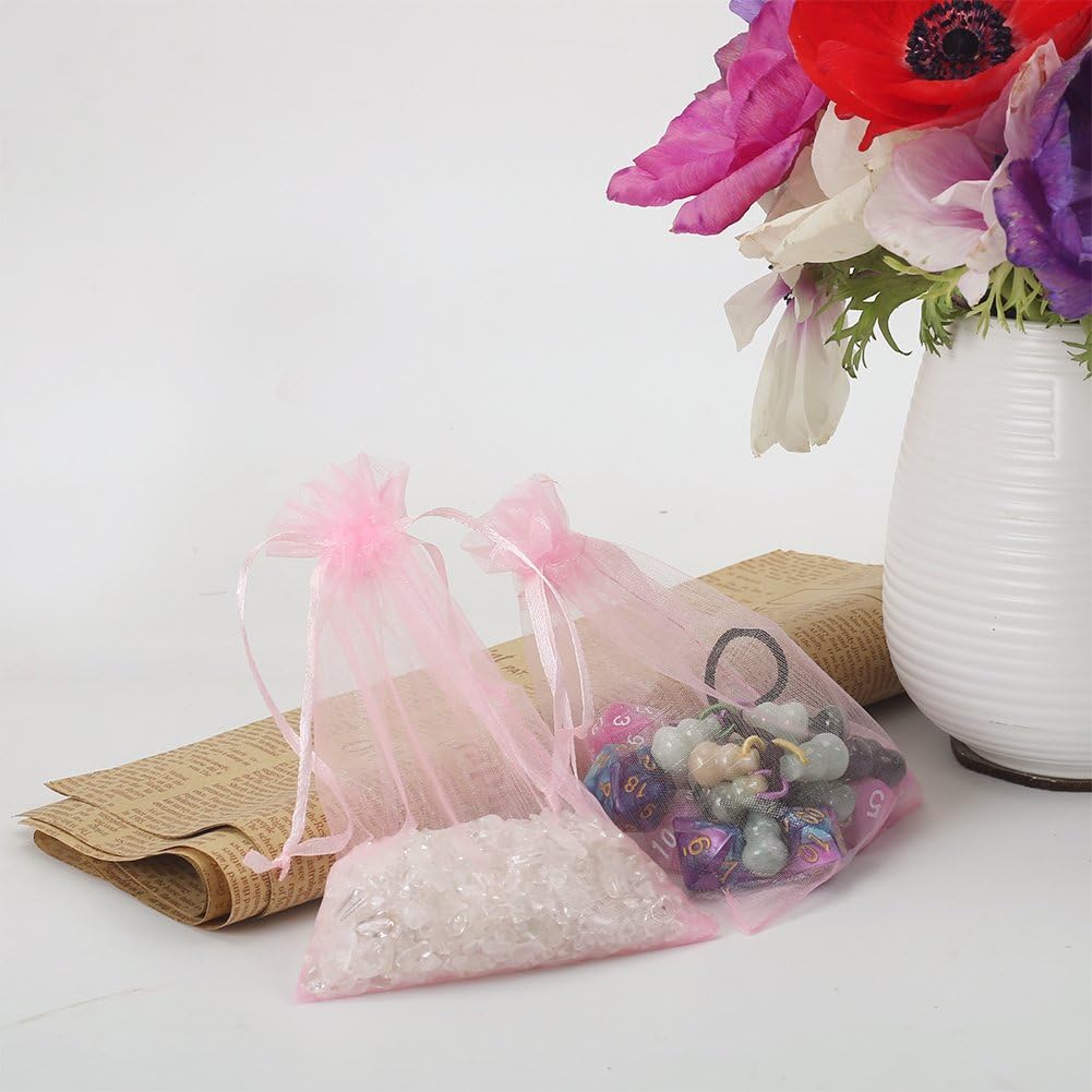 HRX Package 100pcs White Organza Bags, 4x6 inch Mesh Bags Drawstring Gift Bags Jewelry Pouches for Candy Wedding Favors Christmas