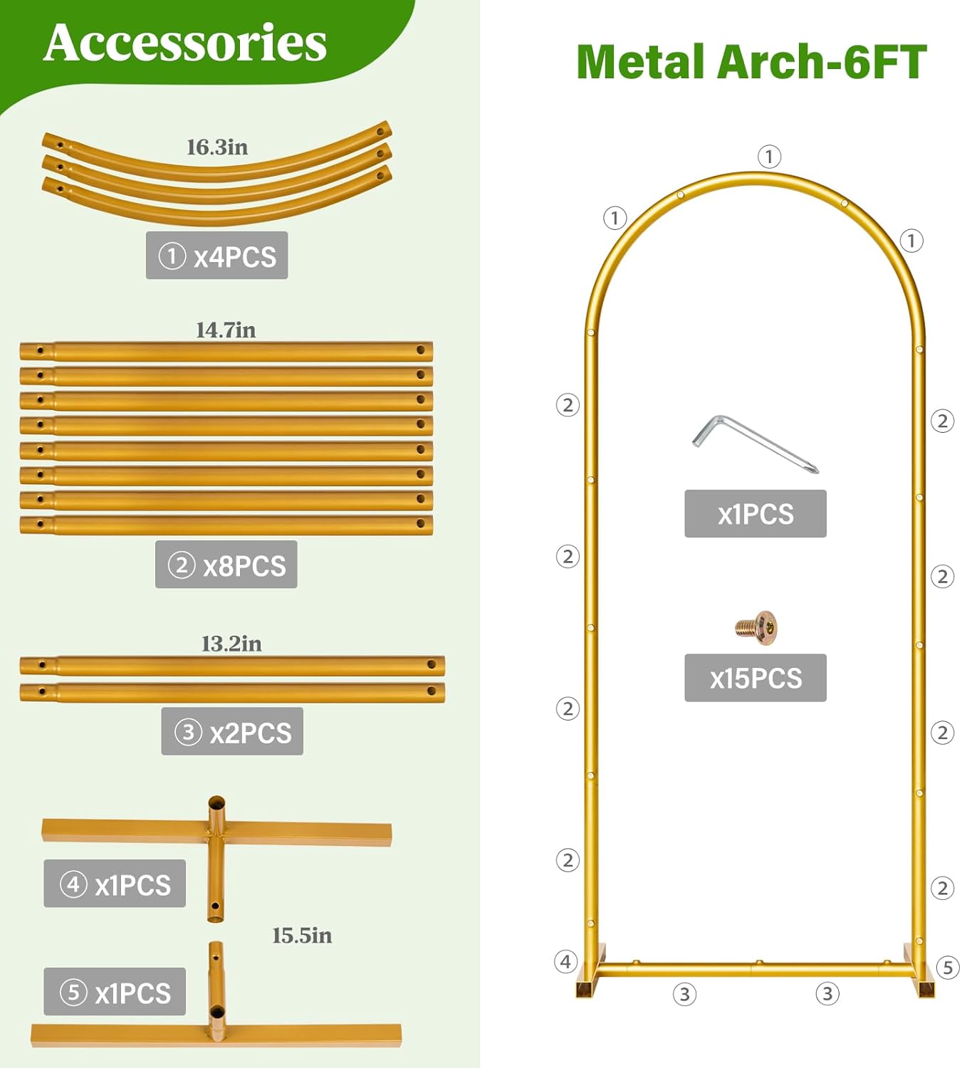 Metal Arch Backdrop Stand Wedding Arch frame Set of 2 (7.2FT,6FT) Gold Balloon Backdrop Arch Stand for Wedding Ceremony Birthday Party Baby Shower Graduation Ceremony Decoration