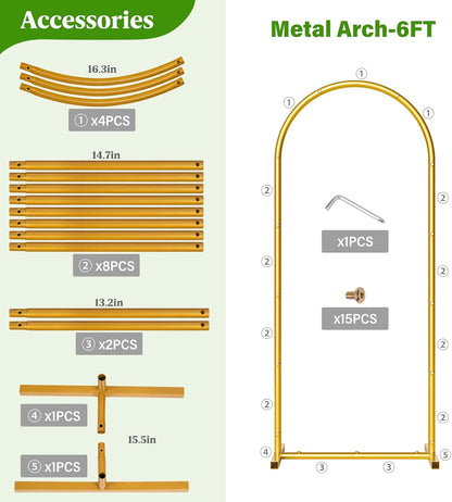 Metal Arch Backdrop Stand Wedding Arch frame Set of 2 (7.2FT,6FT) Gold Balloon Backdrop Arch Stand for Wedding Ceremony Birthday Party Baby Shower Graduation Ceremony Decoration