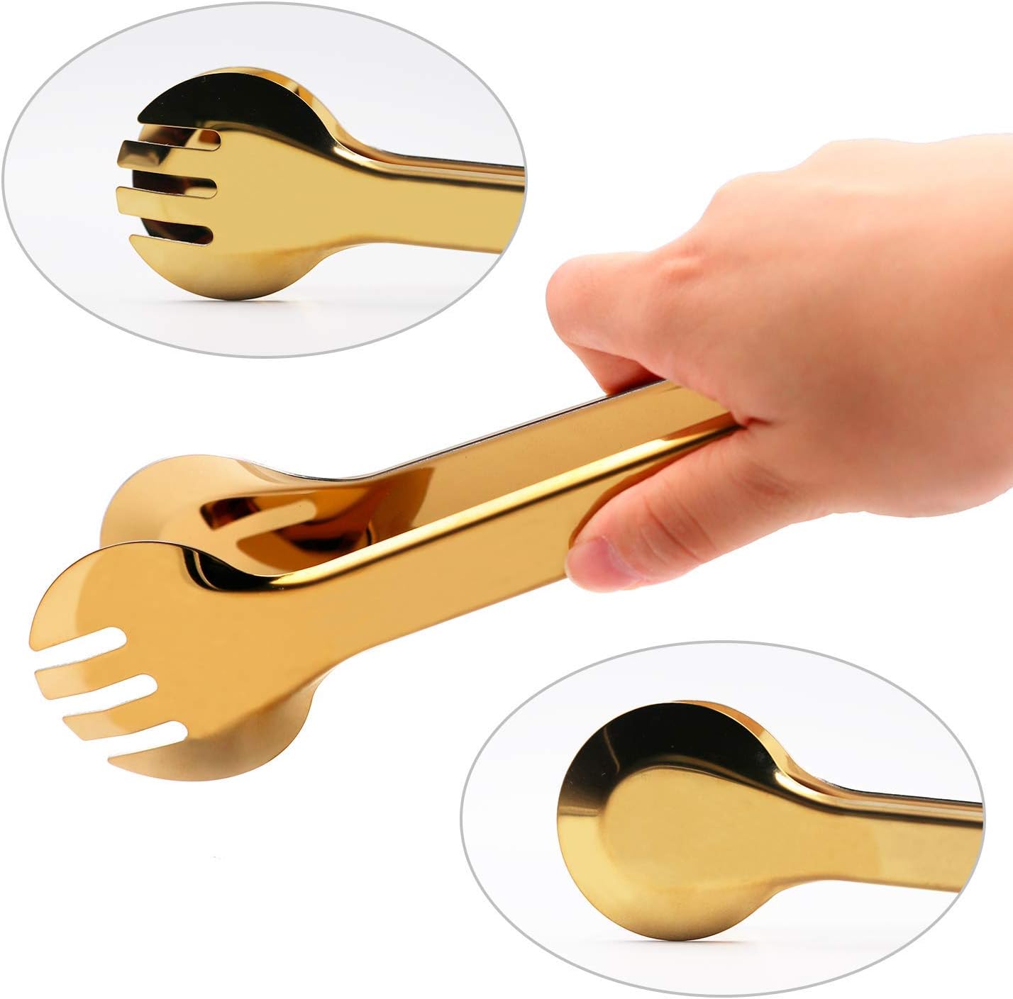 2-Pack 9 Inch Stainless Steel Gold Salad Tongs, Non-slip & Easy Grip Smart Locking Clip Handy Utensil for Cooking, Serving, Barbecue, Buffet, Salad, Ice, Oven