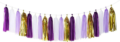 20 Pieces Tissue Paper Tassel Garland, Birthday Tassel Garland Party Decor, Metallic Fringe Balloon Banner Tails for Classroom Baby Shower Gender Reveal Hanging Decoration, D