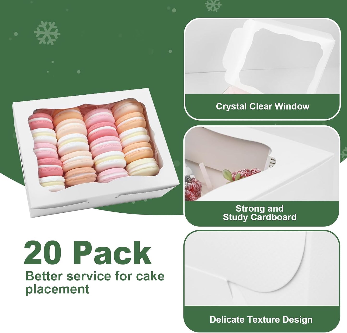 50pcs 8x5x2 Inch White Bakery Boxes Cookie Boxes with Window Treat Boxes Dessert Boxes for Cookie,Pastry,Macaron,Donut,Muffins,Chocolate,Cupcake and Candy Gift Giving