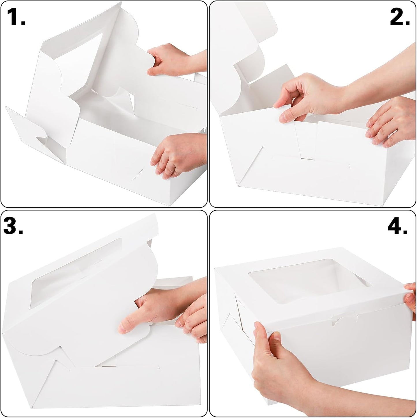 AVLA 20 Pack Cake Boxes with Window, 10 Inch Bakery Cake Boxes with Boards, Disposable Dessert Cake Container Carrier, White Pastry Pie Take Out Boxes for Wedding, Birthday Party, Easy Assembly