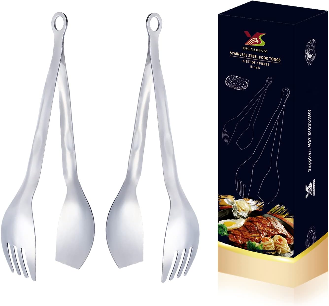 Mini Appetizer Tongs Stainless Steel Set of 4, MSY BIGSUNNY Small Serving Tongs, 6 Inch(15.2cm, Silver)