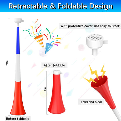 Collapsible Stadium Horn Noise Maker 24 Inch Vuvuzela Plastic Trumpet Horn Blow Horns Noisemakers for Sporting Events Graduation Games School Sports Party Supplies Favors Accessories