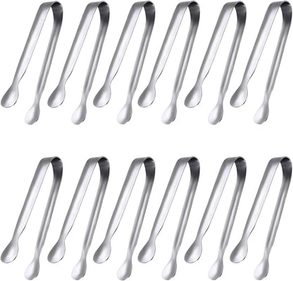 JCREN 12 Pcs Serving Tongs, Small Serving Utensils for Parties Catering Gold Tongs, Food-Grade 304 Stainless Steel Mini Appetizer Tongs for Tea Party Coffee Bar, 4 Inches - Gold