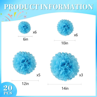 20 PCS Orange Tissue Paper Pom Poms, Tissue Pom Poms Flowers, Sizes of 6", 10", 12", 14" Hanging Paper Flower Ball for Wedding, Birthday, Halloween, Christmas, Baby Shower Party Decor